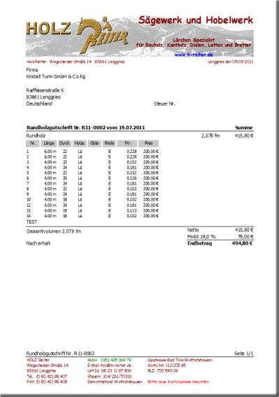 Rundholzgutschrift